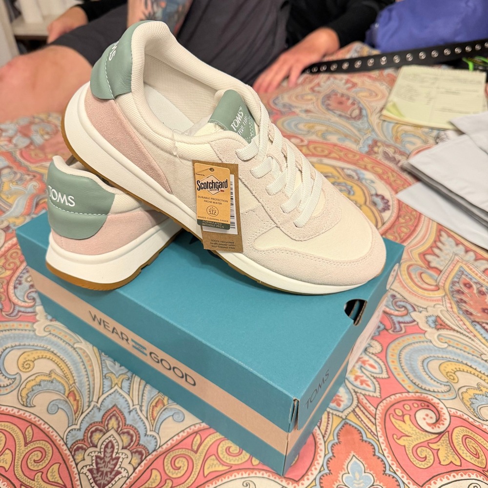 Toms Trvl Lite Retro Sneakers Womens 7.5 Egret Multi Suede Twill 10021428 NEW